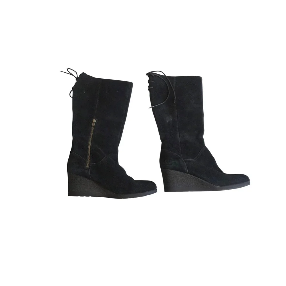 UGG Dawna Womens Black Suede Waterproof Wedge Tie Boots Size 9 RN 1017429 Fall
